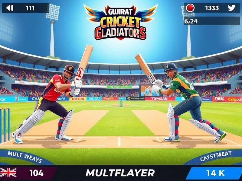 Gujarat Cricket Gladiators game screenshot showing match in progress